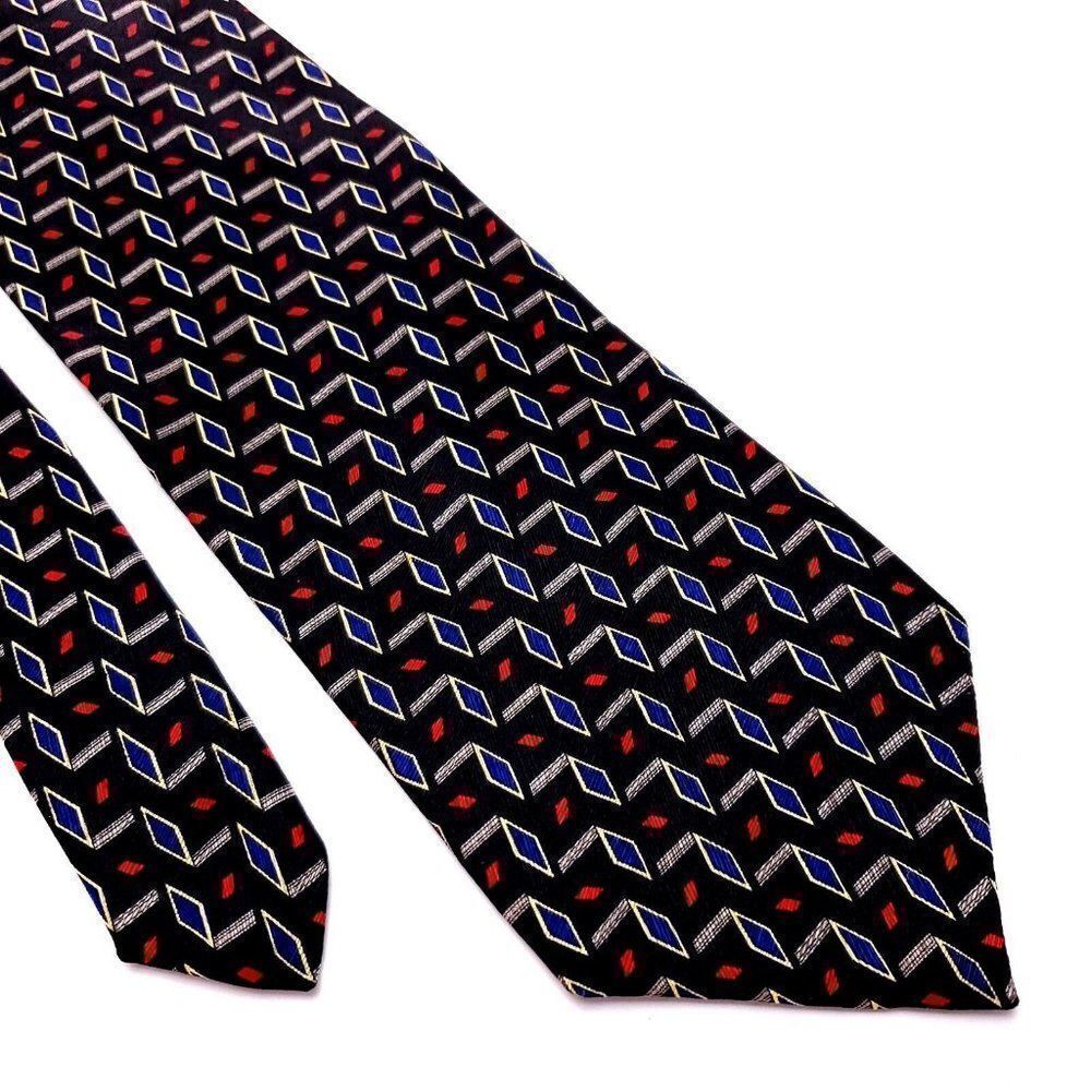 Ferrell Reed Nordstrom Silk Tie‎ Black Red Blue Geometric USA Wide